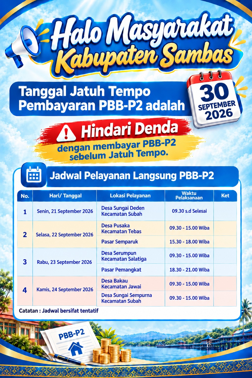 Jatuh Tempo PBB-P2 Sambas 30 September 2026, Warga Diimbau Membayar Tepat Waktu