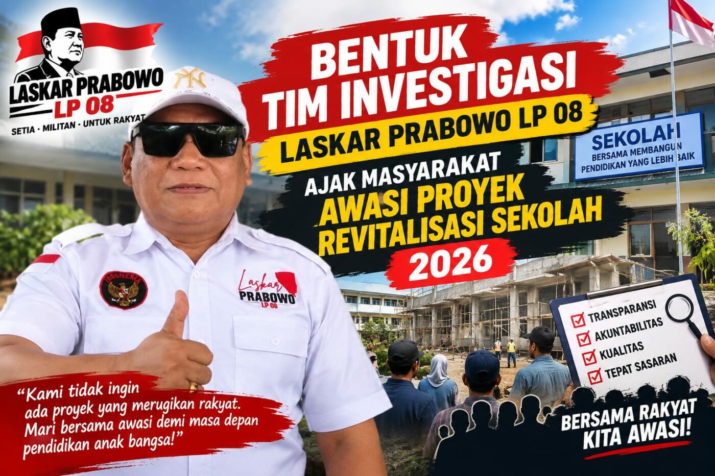 Laskar Prabowo LP 08 Bentuk Tim Investigasi, Ajak Masyarakat Awasi Proyek Revitalisasi 2026